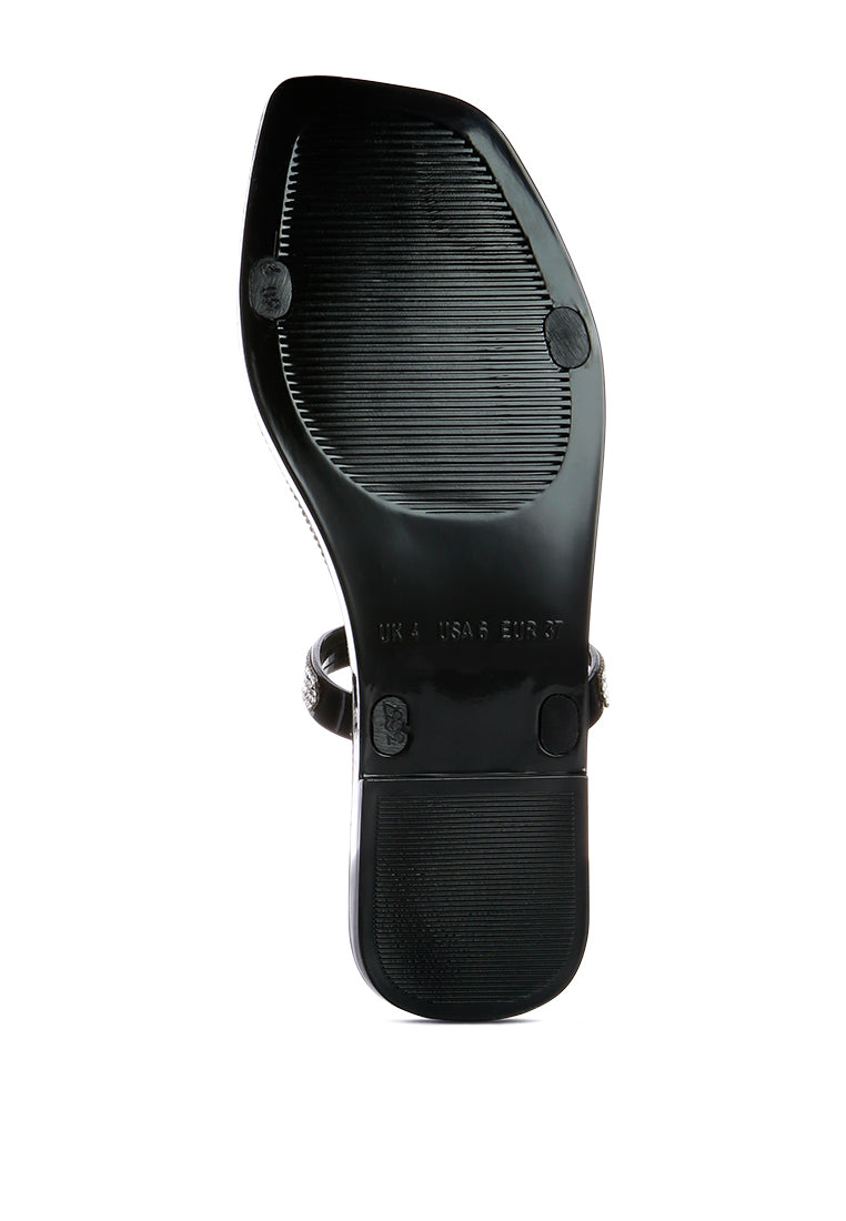 Fenta Diamante Detail Jelly Flats showcasing sparkling diamante studs and a stylish open square toe design.