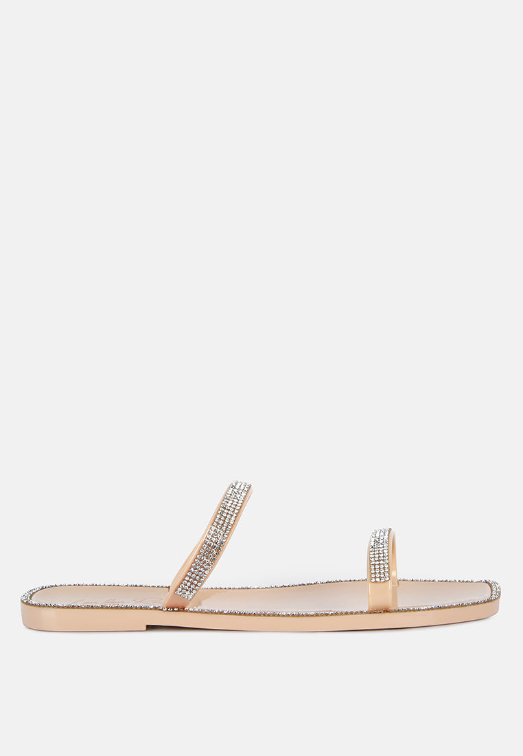 Fenta Diamante Detail Jelly Flats showcasing sparkling diamante studs and a stylish open square toe design.