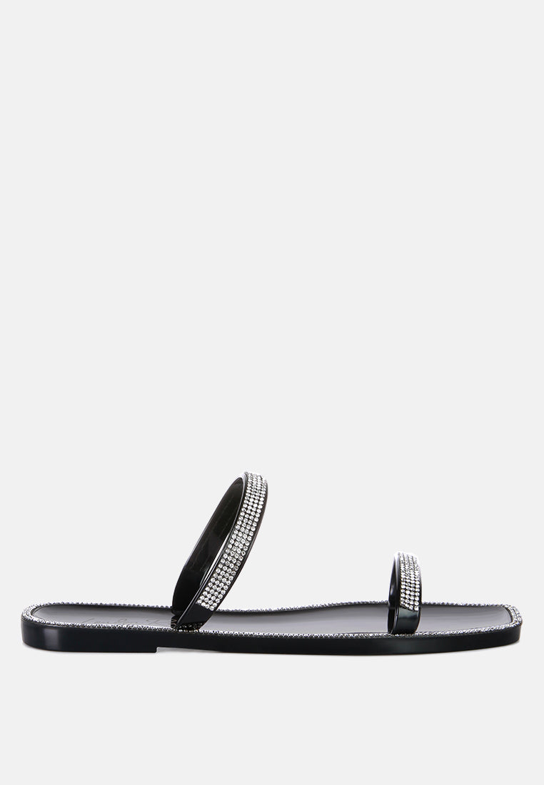 Fenta Diamante Detail Jelly Flats showcasing sparkling diamante studs and a stylish open square toe design.