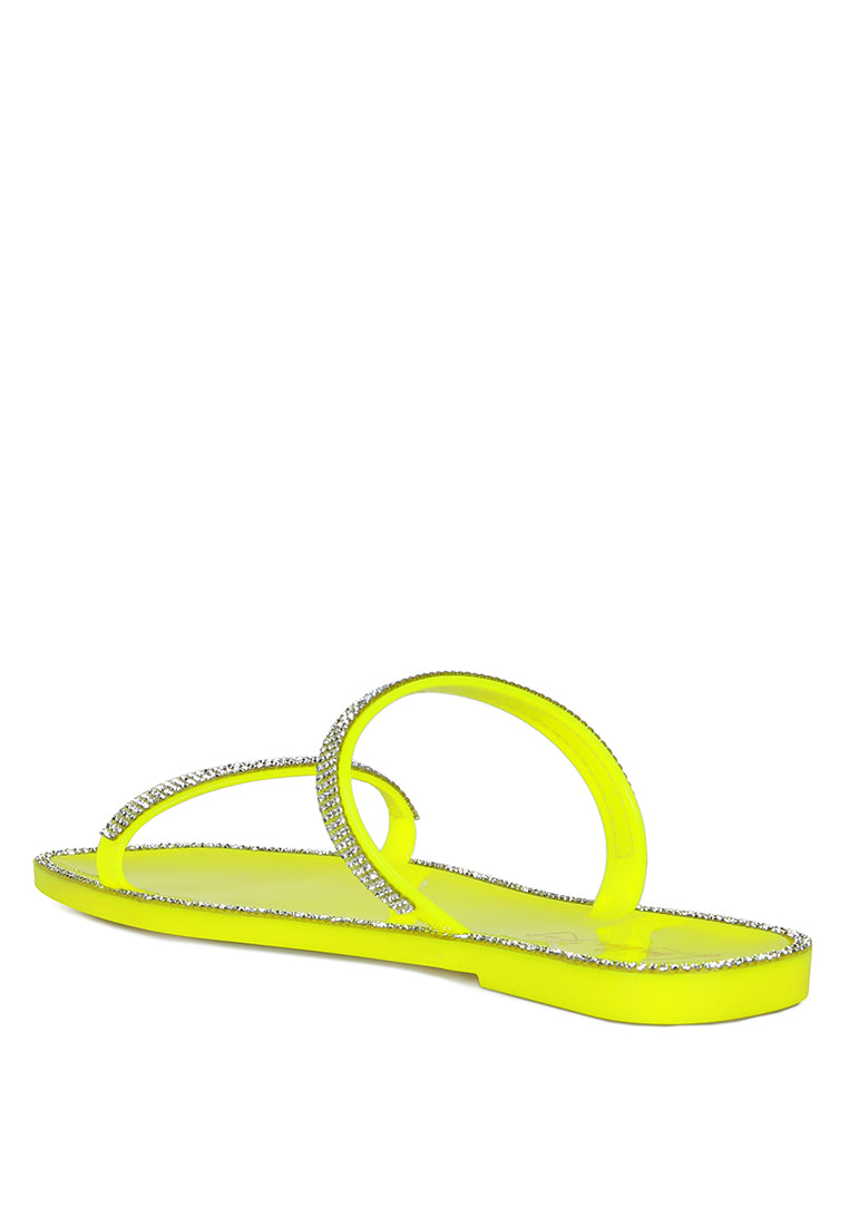 Fenta Diamante Detail Jelly Flats showcasing sparkling diamante studs and a stylish open square toe design.