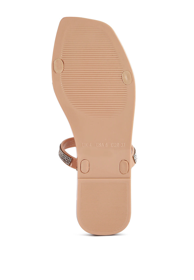 Fenta Diamante Detail Jelly Flats showcasing sparkling diamante studs and a stylish open square toe design.