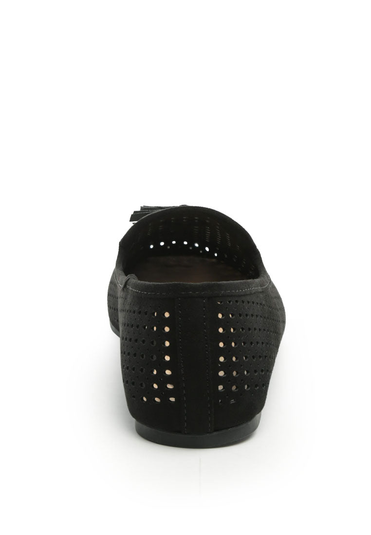 Feet Nest Perforated Microfiber Loafer featuring a chic perforated design and tassel detail, perfect for casual outings.