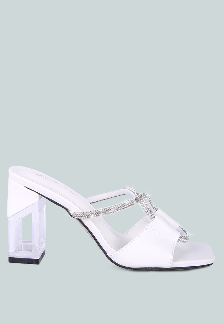 Fineapple Rhinestone Embellished Clear Sandals featuring a clear heel and rhinestone strap detail, perfect for weddings and special occasions.
