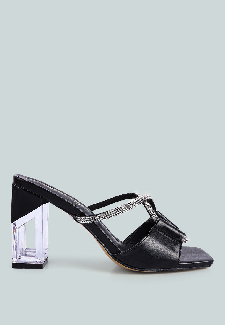 Fineapple Rhinestone Embellished Clear Sandals featuring a clear heel and rhinestone strap detail, perfect for weddings and special occasions.