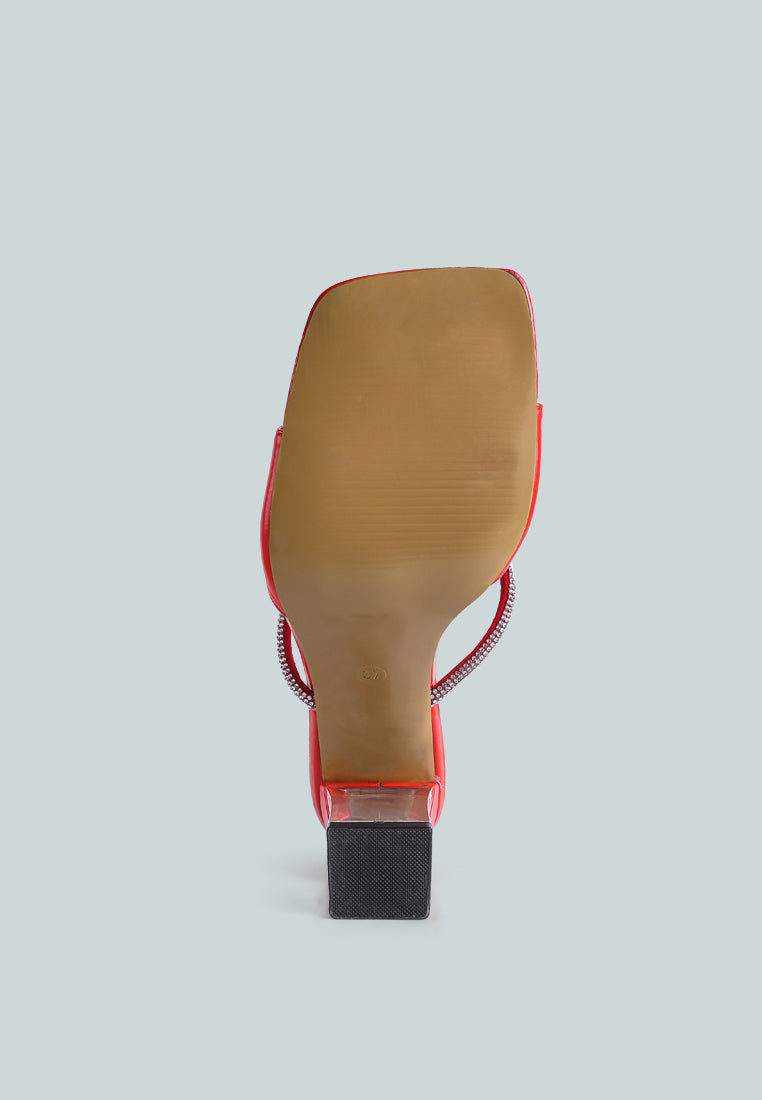 Fineapple Rhinestone Embellished Clear Sandals featuring a clear heel and rhinestone strap detail, perfect for weddings and special occasions.