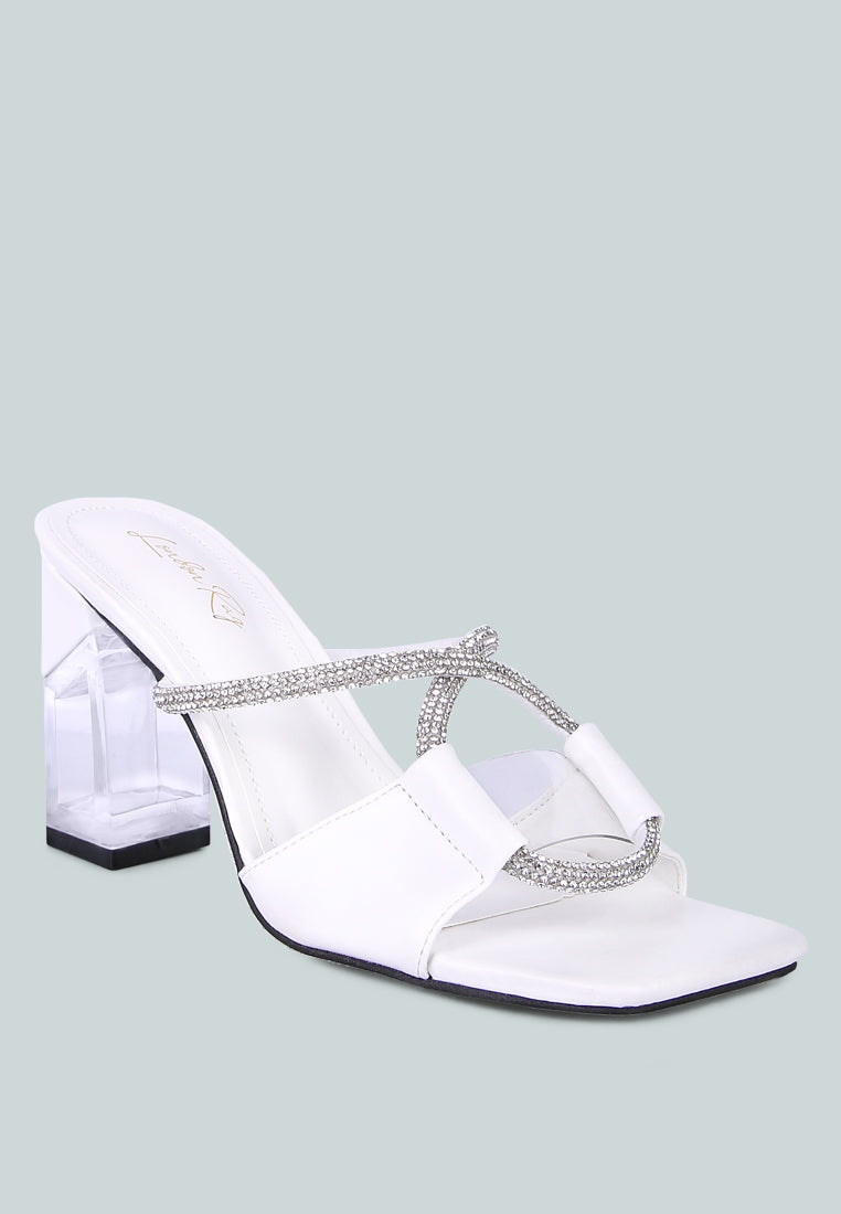 Fineapple Rhinestone Embellished Clear Sandals featuring a clear heel and rhinestone strap detail, perfect for weddings and special occasions.