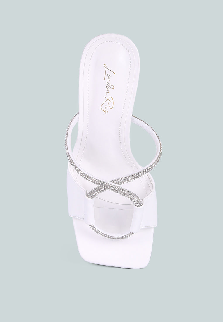 Fineapple Rhinestone Embellished Clear Sandals featuring a clear heel and rhinestone strap detail, perfect for weddings and special occasions.