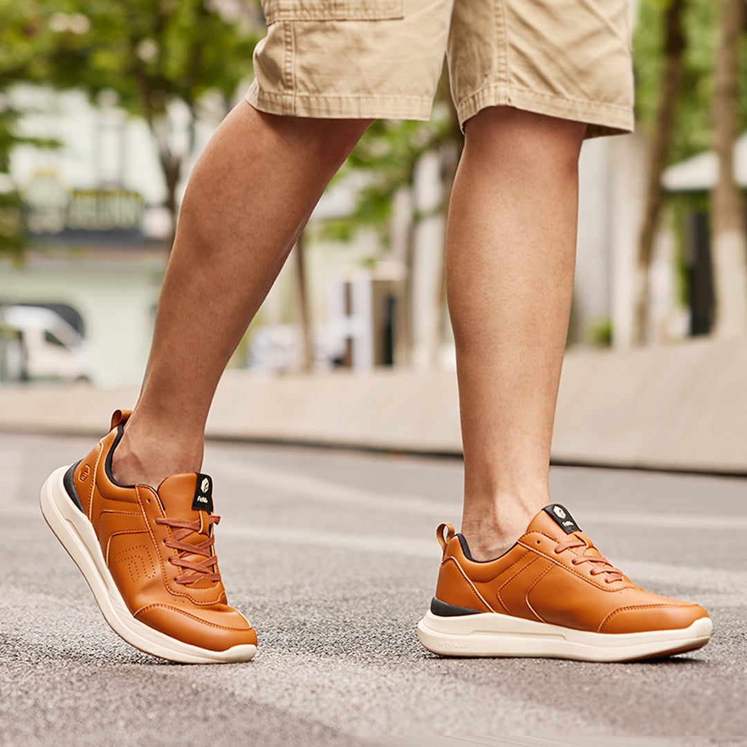 FitVille Men's BriskWalk Deluxe Lace-up Business Casual Sneaker V1 in black vegan leather with a wide toe box and cushioned sole.