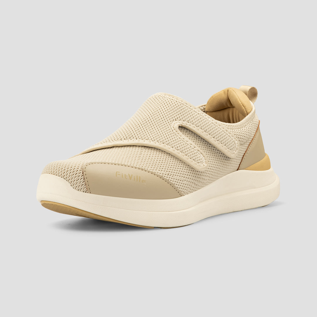 FitVille Men's EasyTop Diabetic Shoes V1 featuring adjustable Velcro straps, deep toe box, and cushioned sole for comfort.