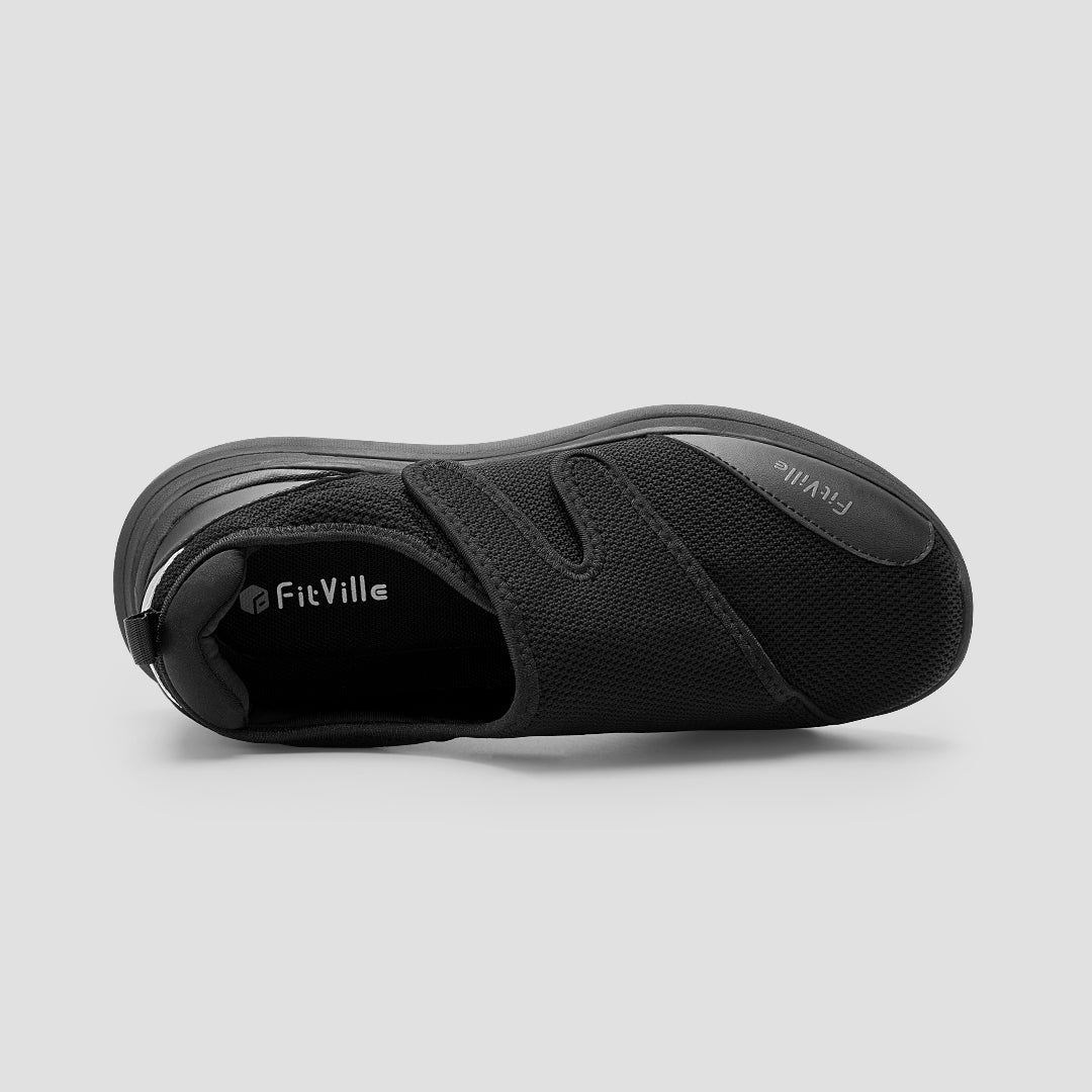 FitVille Men's EasyTop Diabetic Shoes V1 featuring adjustable Velcro straps, deep toe box, and cushioned sole for comfort.