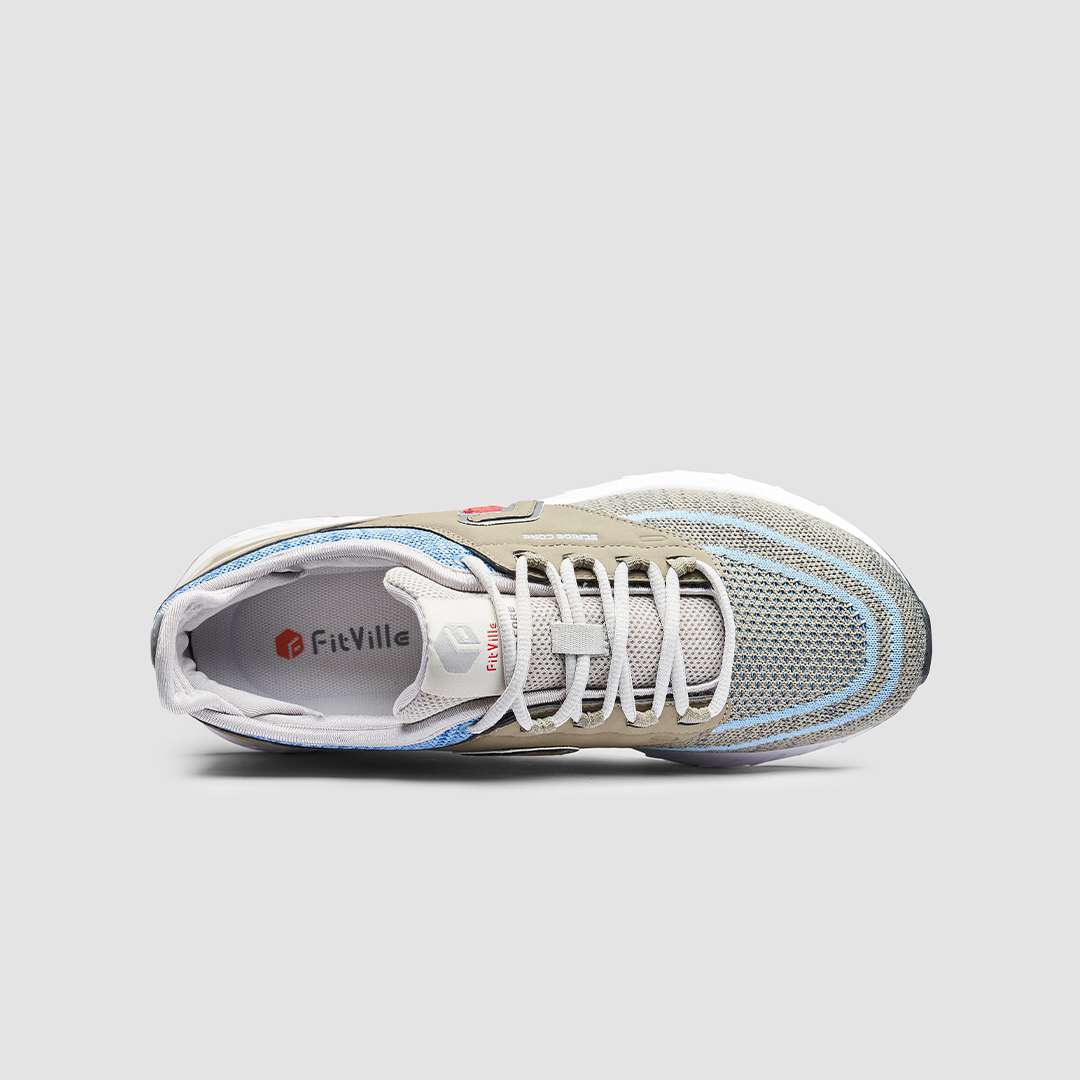 FitVille Men's Stride Core Running Shoes V3 showcasing a breathable Flyknit upper, wide toe box, and PropelCore™ sole technology.