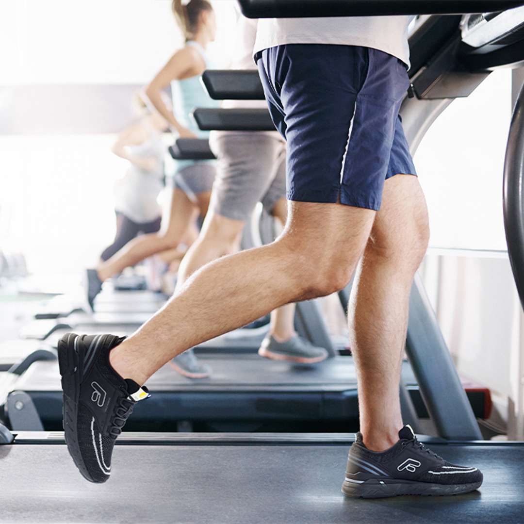 FitVille Men's Stride Core Running Shoes V3 showcasing a breathable Flyknit upper, wide toe box, and PropelCore™ sole technology.