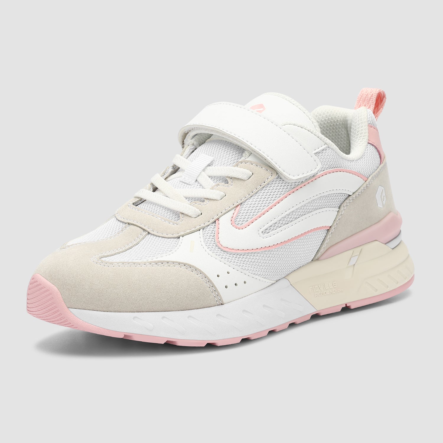 FitVille Women's Rebound Core V2 shoes featuring a light pink accent, Velcro strap closure, and a wide toe box for comfort.
