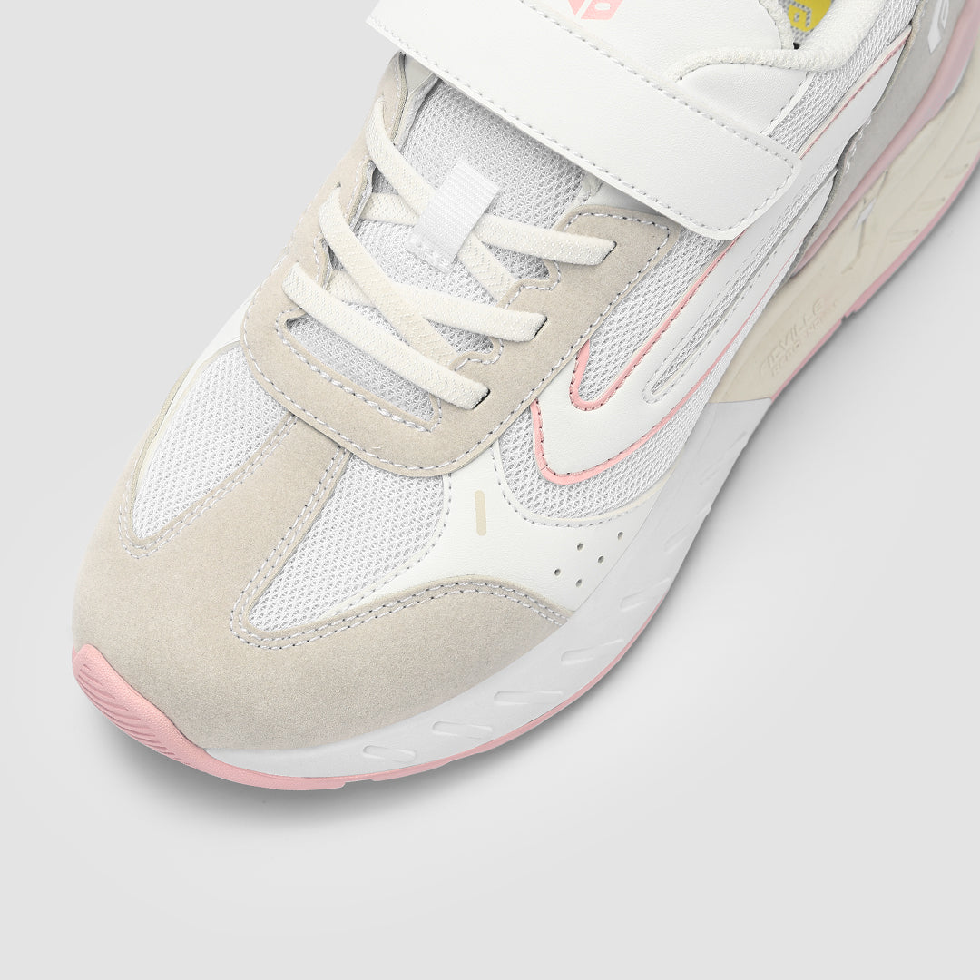 FitVille Women's Rebound Core V2 shoes featuring a light pink accent, Velcro strap closure, and a wide toe box for comfort.