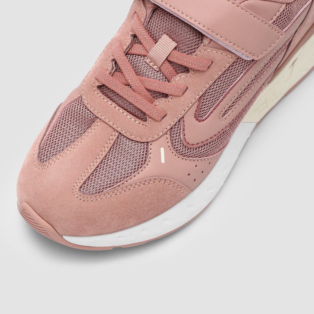 FitVille Women's Rebound Core V2 shoes featuring a light pink accent, Velcro strap closure, and a wide toe box for comfort.