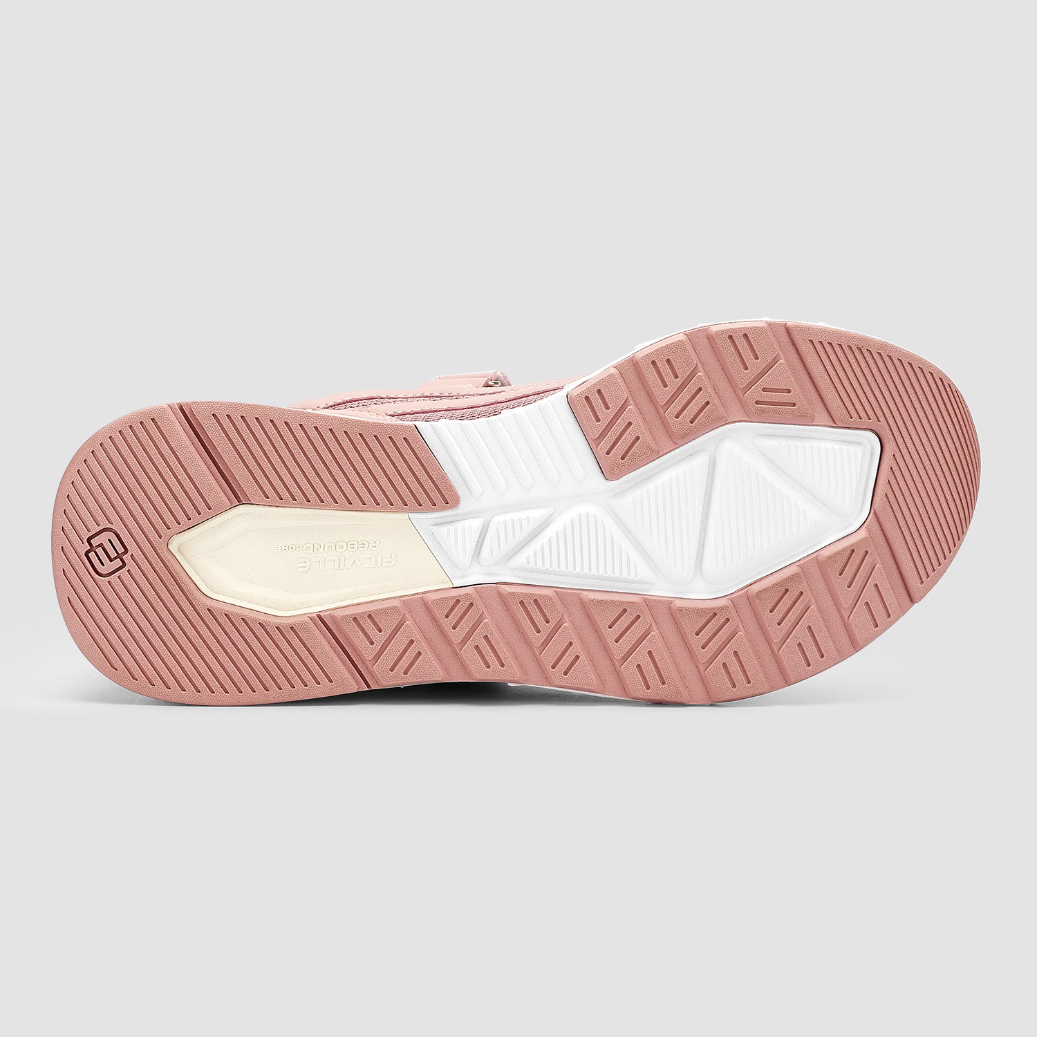 FitVille Women's Rebound Core V2 shoes featuring a light pink accent, Velcro strap closure, and a wide toe box for comfort.