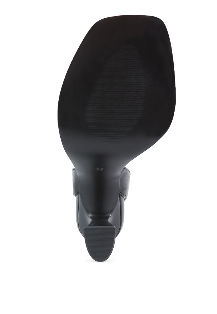 Five Star Ankle Strap Kitten Heel Sandals featuring a black PU upper, open square toe, and comfortable ankle strap design.