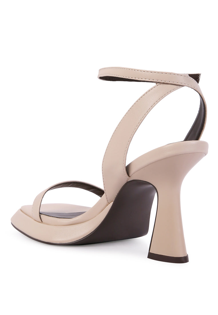 Five Star Ankle Strap Kitten Heel Sandals featuring a black PU upper, open square toe, and comfortable ankle strap design.