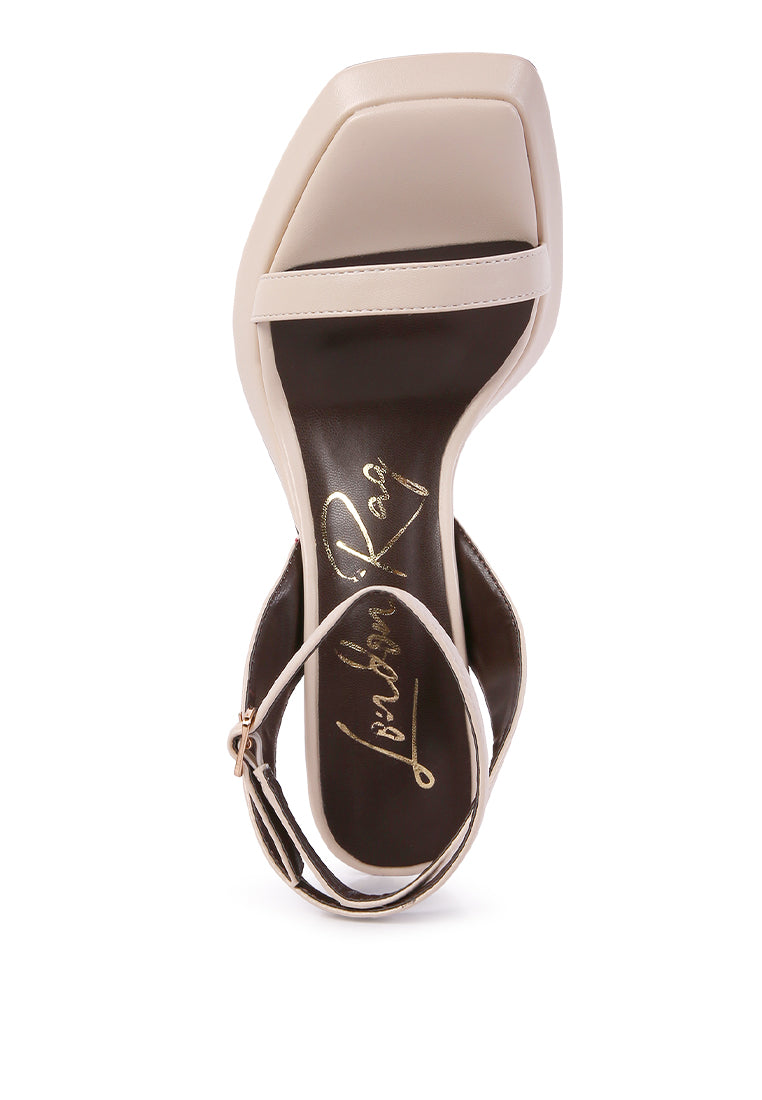 Five Star Ankle Strap Kitten Heel Sandals featuring a black PU upper, open square toe, and comfortable ankle strap design.