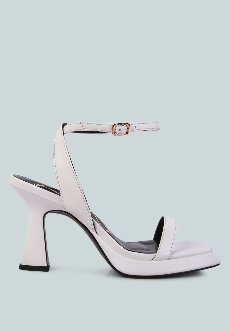 Five Star Ankle Strap Kitten Heel Sandals featuring a black PU upper, open square toe, and comfortable ankle strap design.