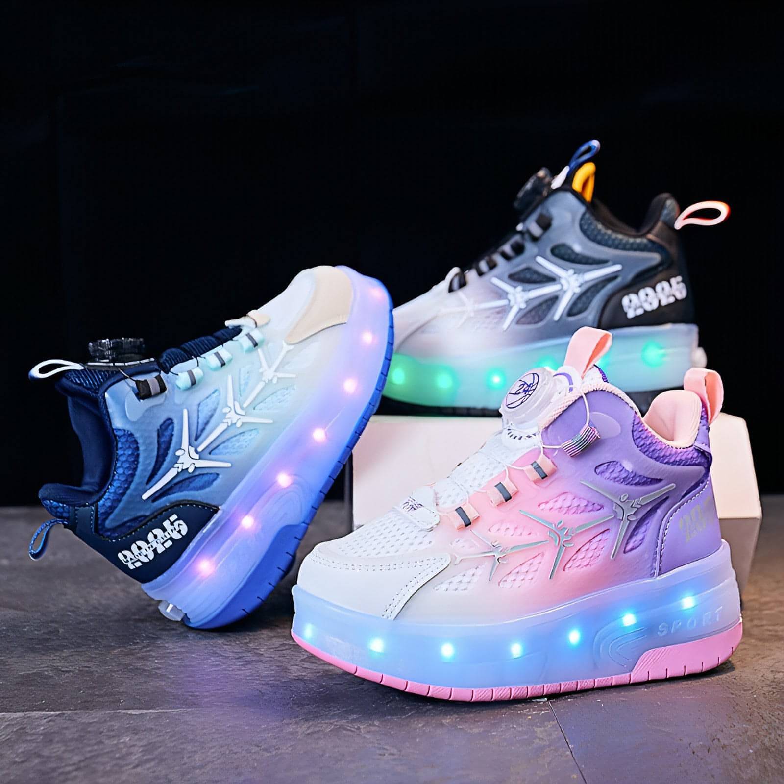 Photo inspiration: Secure Fastening For Kids Reference: Spocket Dropship Flashroll Light Up Knob Skater Sneakers For Kids
