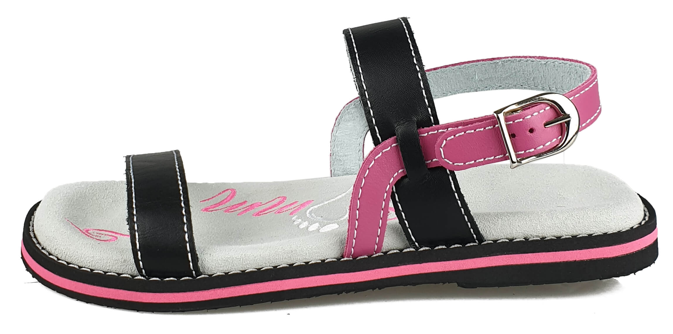 Stylish schwarz/rosa Flip-Flops 4052 with adjustable strap and anatomical footbed.