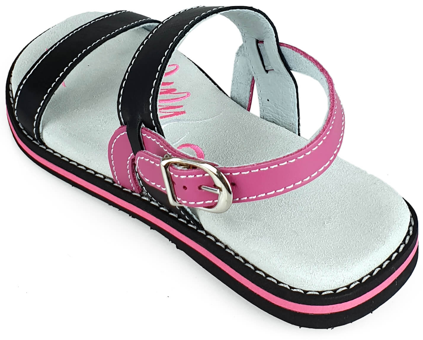 Stylish schwarz/rosa Flip-Flops 4052 with adjustable strap and anatomical footbed.