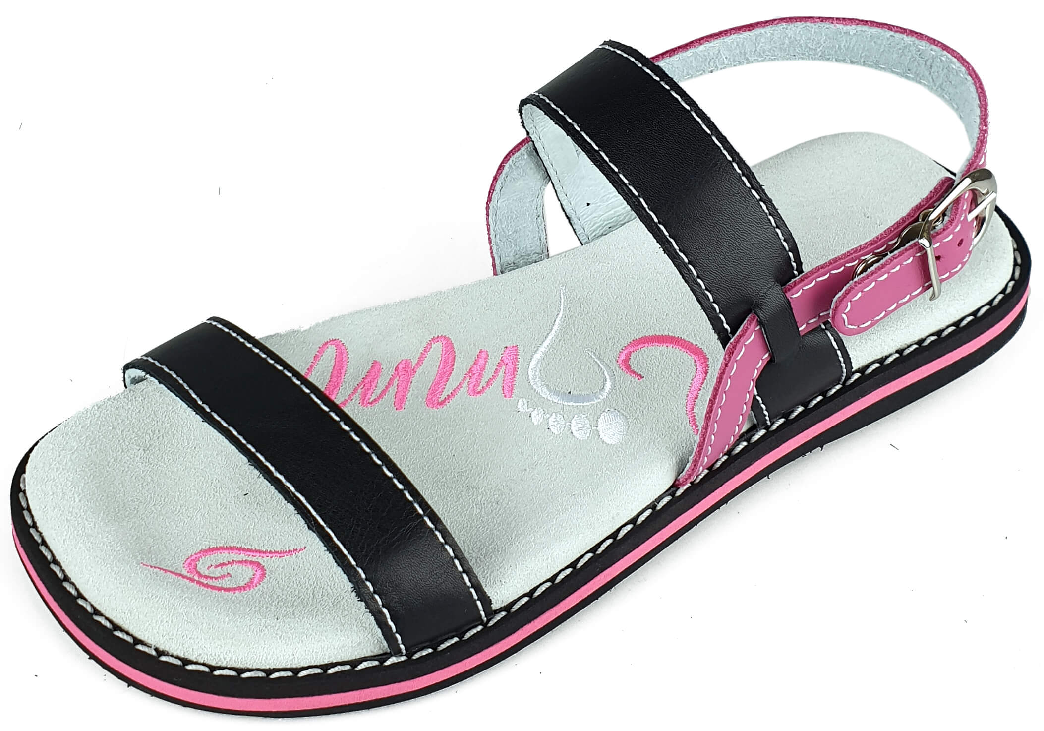 Stylish schwarz/rosa Flip-Flops 4052 with adjustable strap and anatomical footbed.