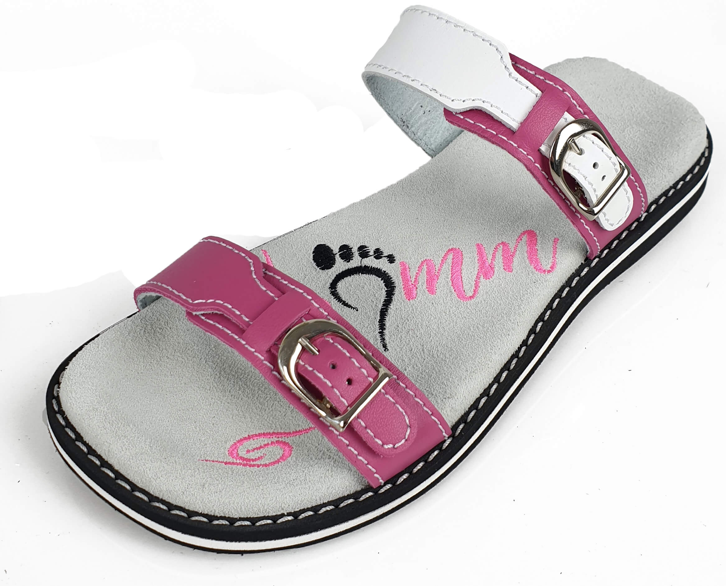 Stylish Weiss/Rosa leather flip-flops with adjustable strap and anatomical insoles, perfect for summer wear.