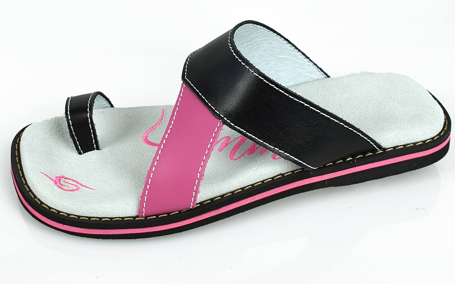 Stylish Flip-Flops 4058 in Schwarz/Rosa with leather upper and anatomical footbed, perfect for summer wear.