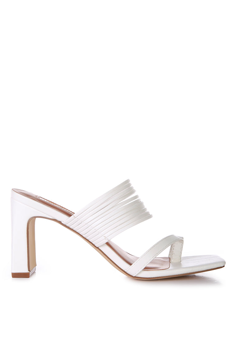 Follow Me Mid Block Heel Sandals featuring bangle straps and toe ring detail, designed for comfort and style.