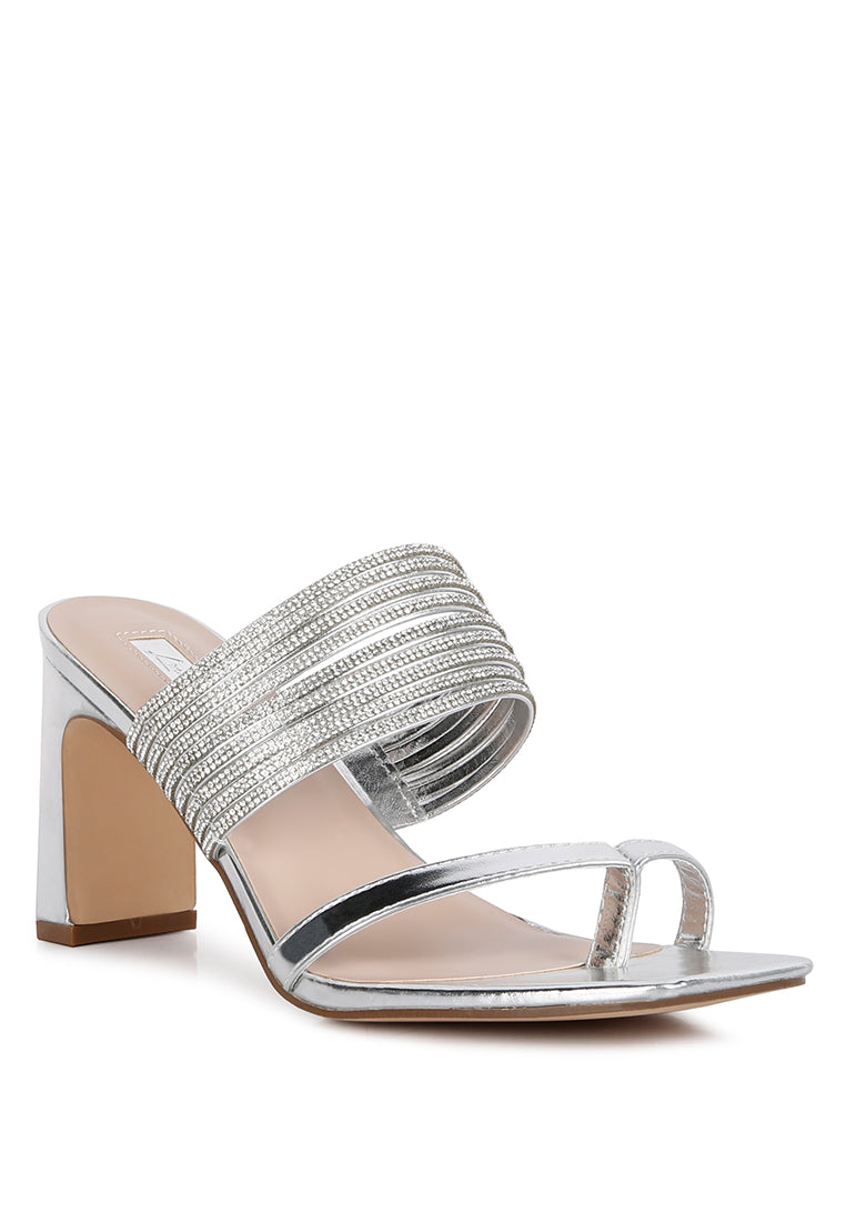 Follow Me Mid Block Heel Sandals featuring bangle straps and toe ring detail, designed for comfort and style.