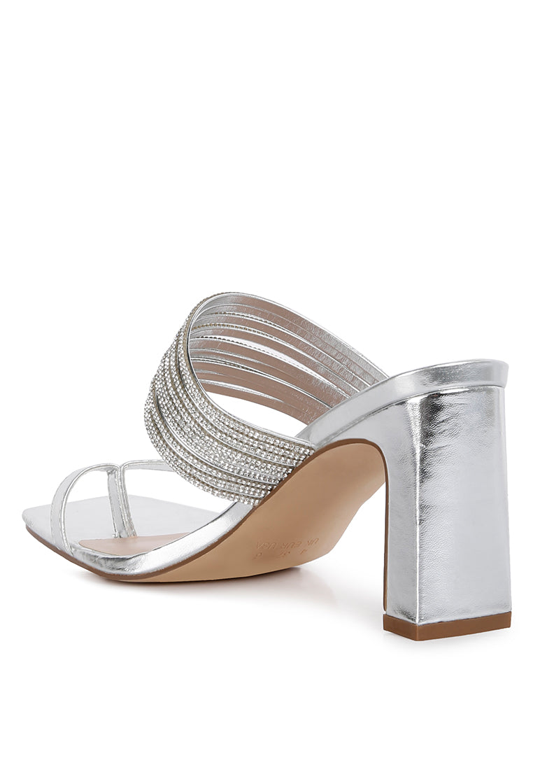 Follow Me Mid Block Heel Sandals featuring bangle straps and toe ring detail, designed for comfort and style.