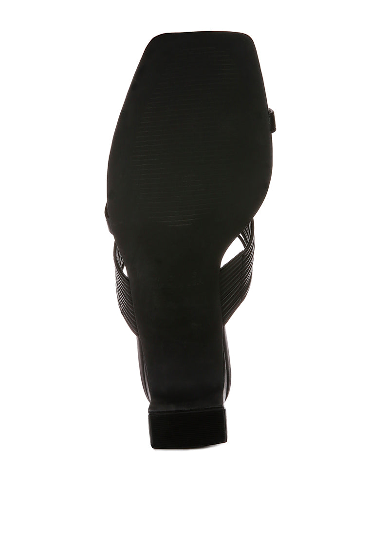 Follow Me Mid Block Heel Sandals featuring bangle straps and toe ring detail, designed for comfort and style.