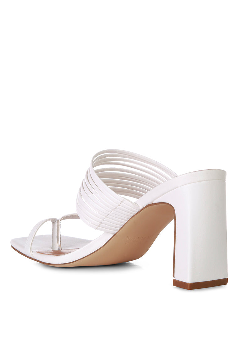 Follow Me Mid Block Heel Sandals featuring bangle straps and toe ring detail, designed for comfort and style.