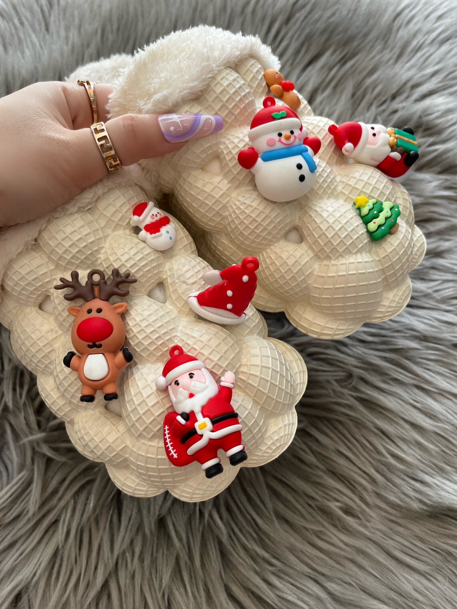 Funny DIY Bubble Slippers in a cozy furry design, perfect for Christmas lounging.