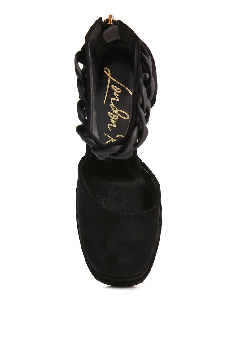 Golden Hour Showstopper Chain Embellished High Platform Sandals featuring a chunky chain ankle strap and high platform design, perfect for elegant occasions.