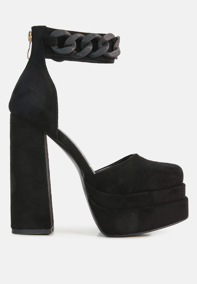 Golden Hour Showstopper Chain Embellished High Platform Sandals featuring a chunky chain ankle strap and high platform design, perfect for elegant occasions.