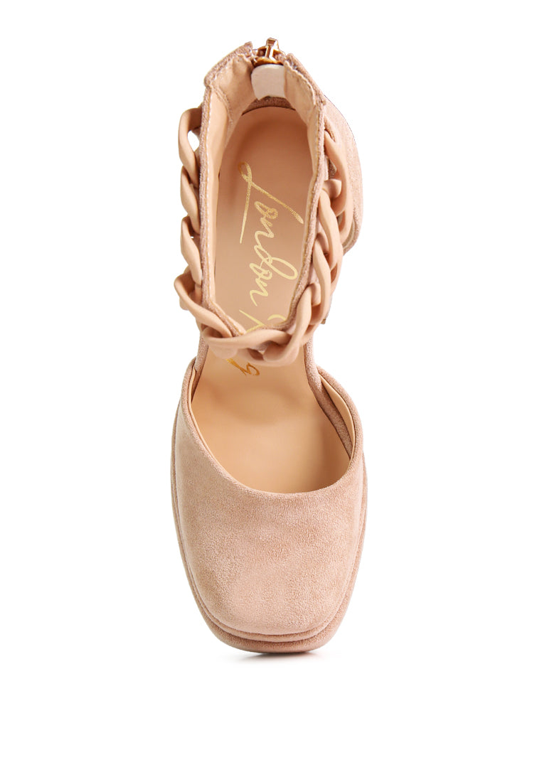 Golden Hour Showstopper Chain Embellished High Platform Sandals featuring a chunky chain ankle strap and high platform design, perfect for elegant occasions.