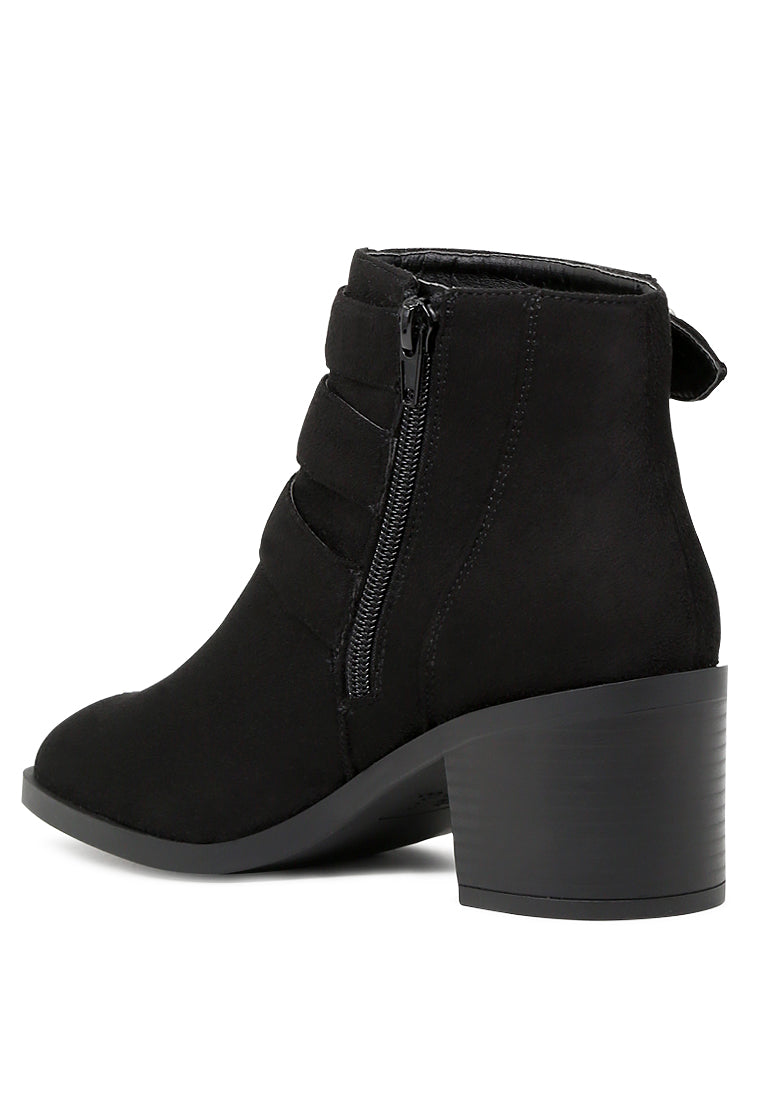 Goth Big Buckle Ankle Boots featuring a metallic buckle, block heel, and side zipper, perfect for stylish day or night looks.