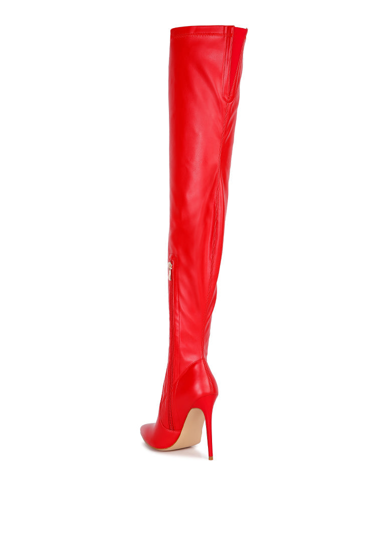Gush Over Knee Heeled Boots featuring a sleek design, side zipper, and closed pointed toe, perfect for stylish outfits.
