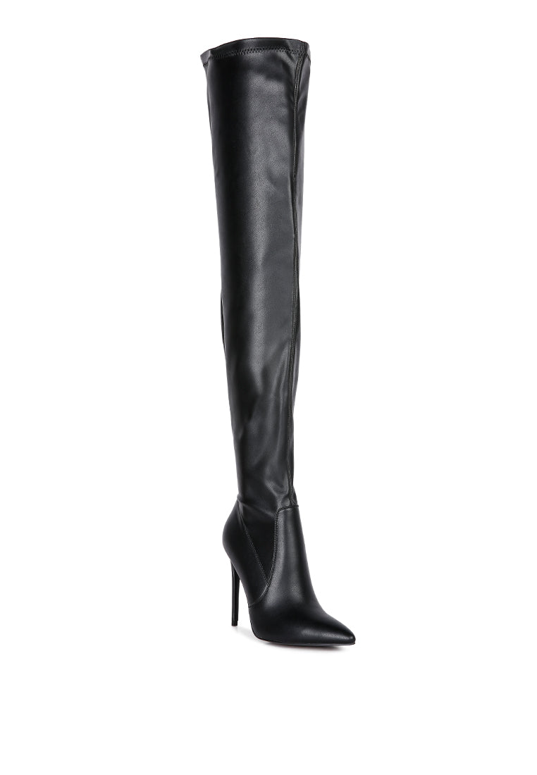 Gush Over Knee Heeled Boots featuring a sleek design, side zipper, and closed pointed toe, perfect for stylish outfits.