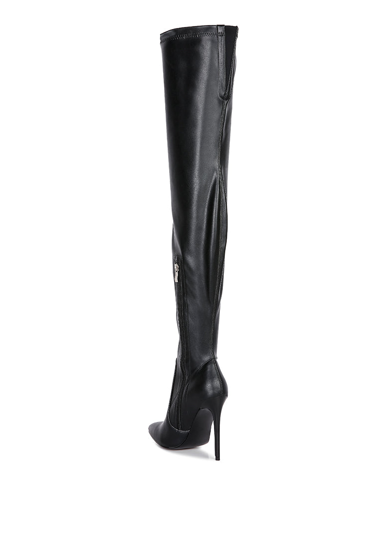 Gush Over Knee Heeled Boots featuring a sleek design, side zipper, and closed pointed toe, perfect for stylish outfits.