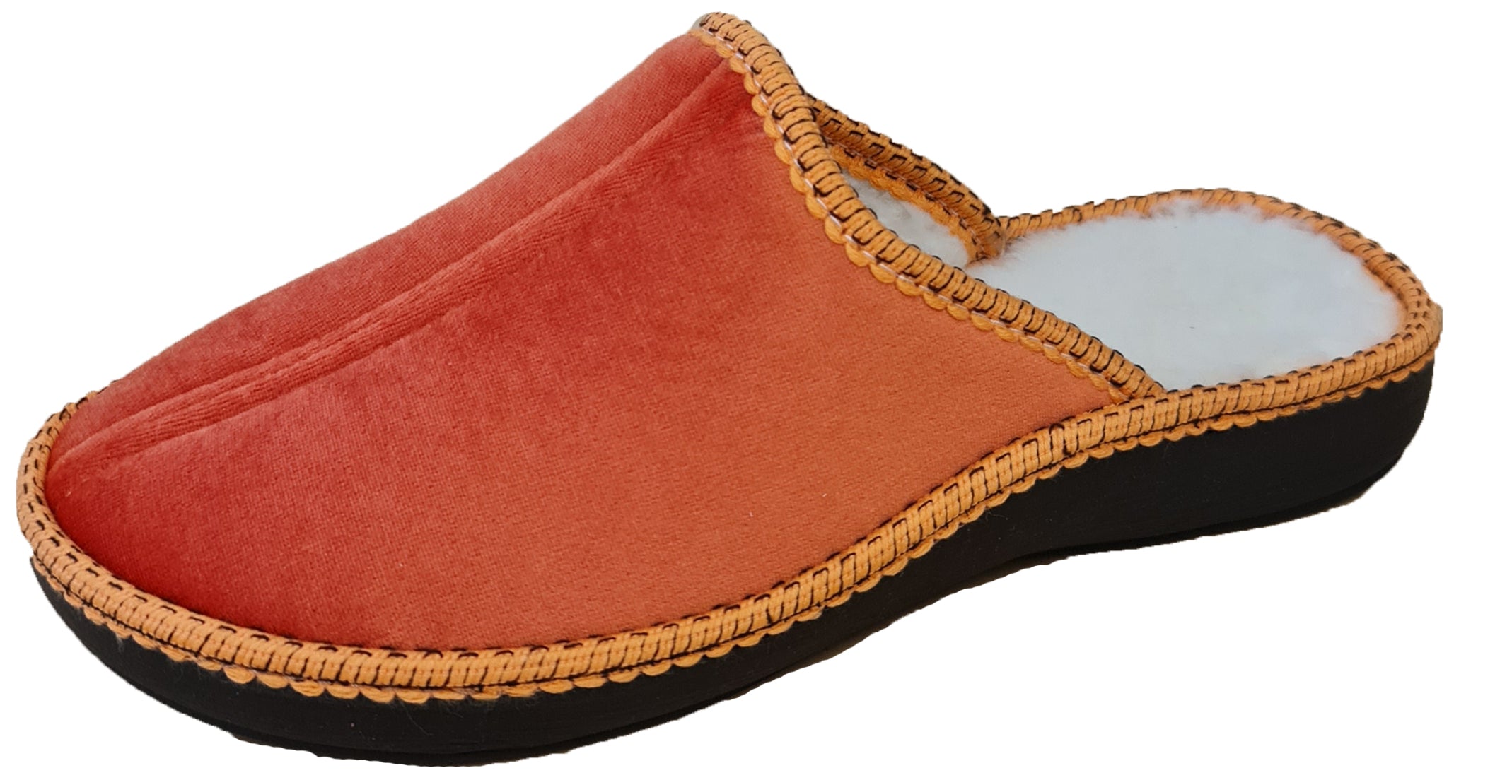 Orange Hausschuhe aus Kunstfell, warm und bequem, ideal für Wintertage.