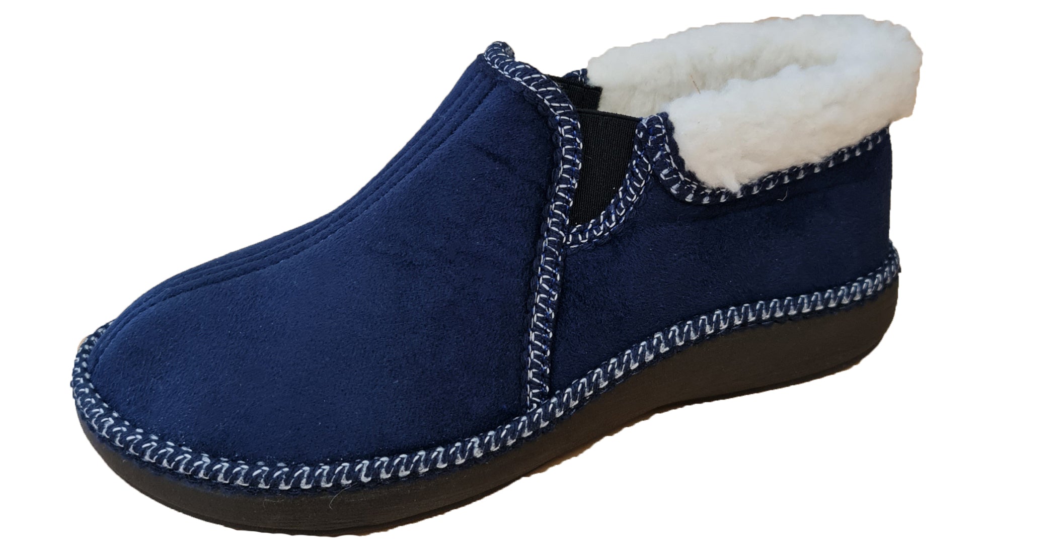 Hausschuhe Marija in Blau, warm und bequem, ideal für Wintertage, mit geschlossenem Fersenbereich und waschbarem Material.