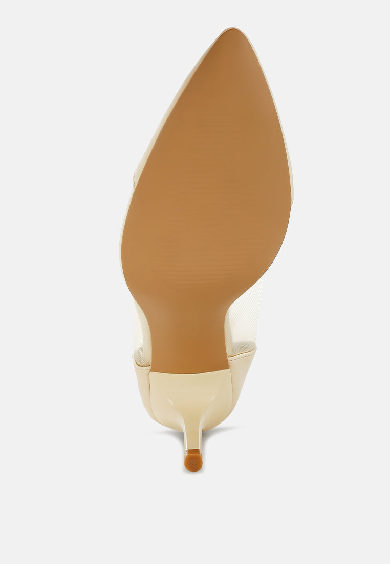 Hearst Pointy Toe Ankle Strap Pumps featuring a chic pointed toe design, elegant ankle strap, and stylish mesh and faux leather upper.