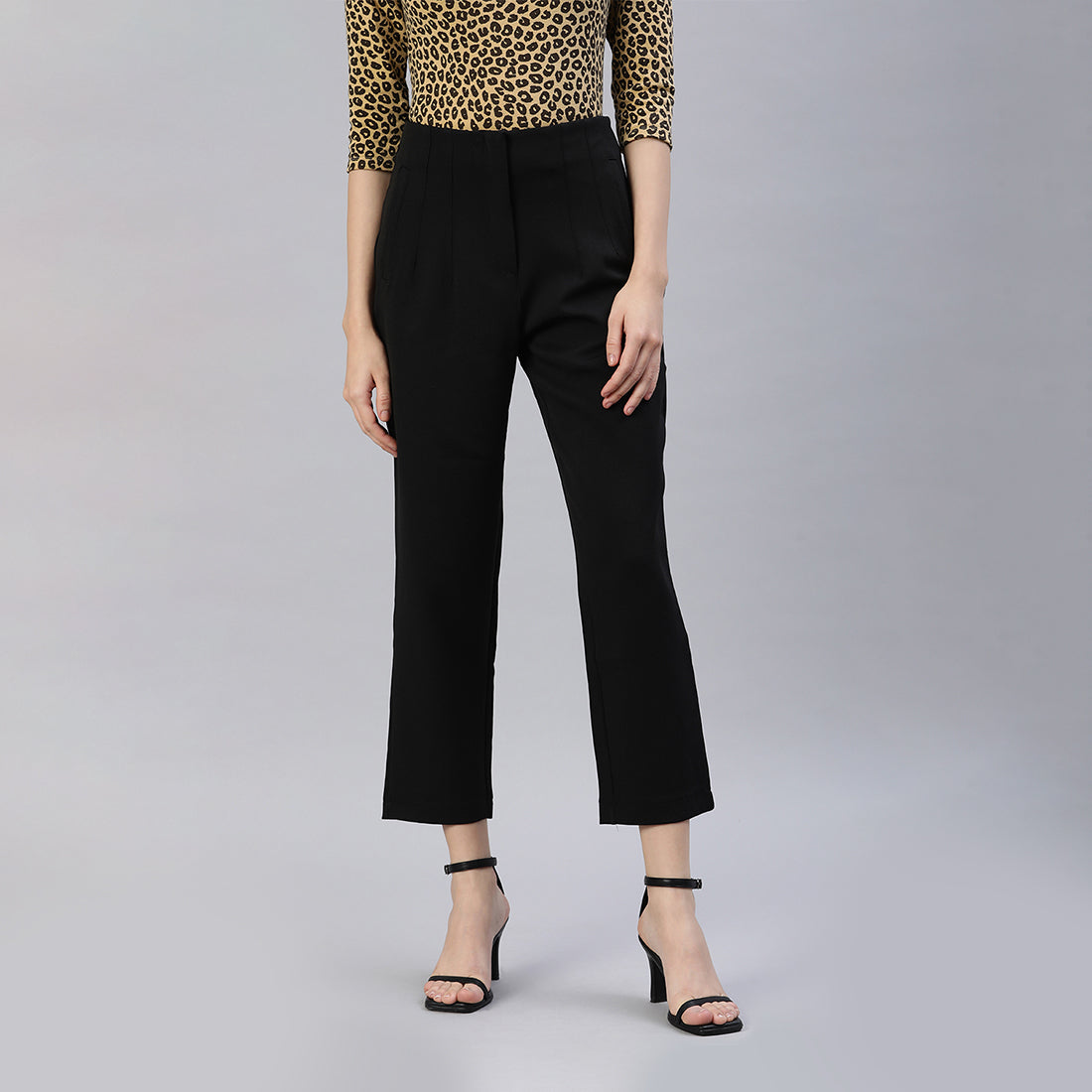 High Waist Semi Casual Trouser featuring a stylish high waist design, pin tuck darts, and two side pockets, perfect for work and casual outings.