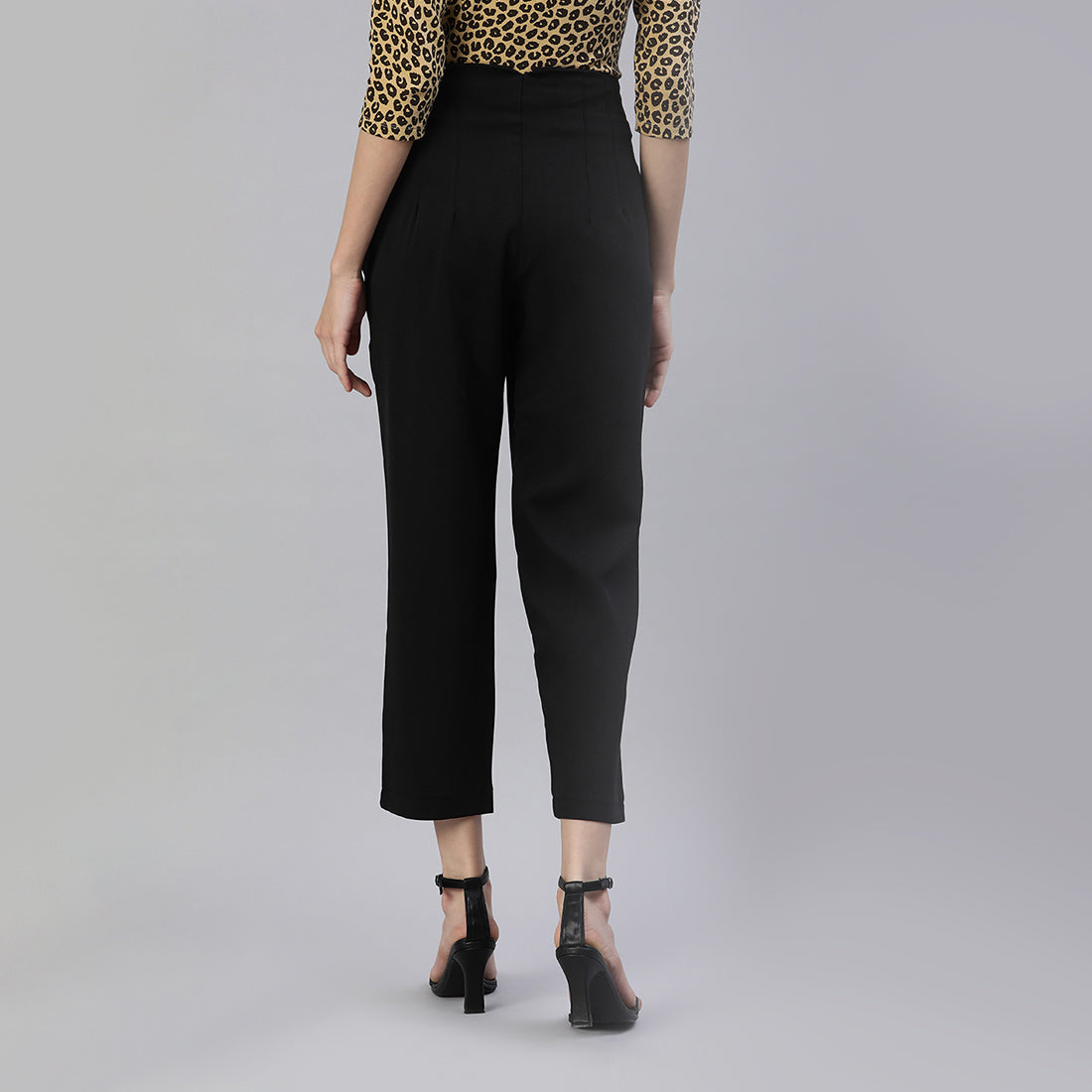High Waist Semi Casual Trouser featuring a stylish high waist design, pin tuck darts, and two side pockets, perfect for work and casual outings.