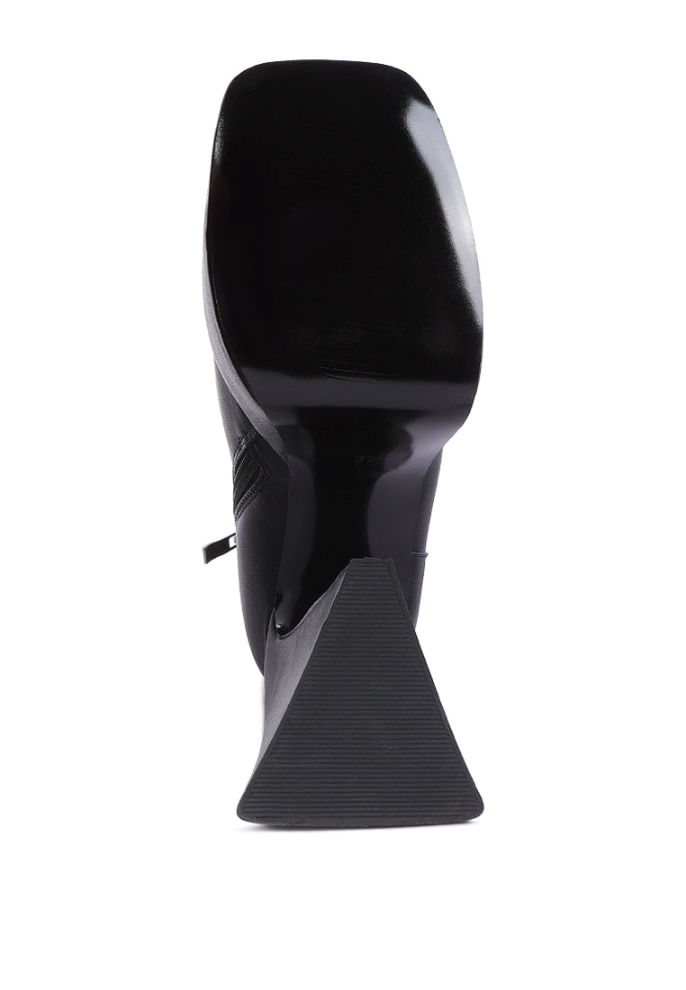 Hot Cocoa High Platform Ankle Boots with twin buckle straps and block heels, showcasing a stylish patent PU finish.