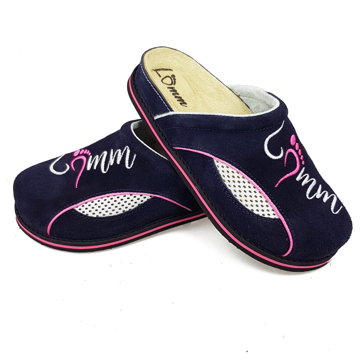 Lightware 3060 Pantoffeln in Dunkelblau und Rosa, ideal für Erholung nach sportlichen Aktivitäten.